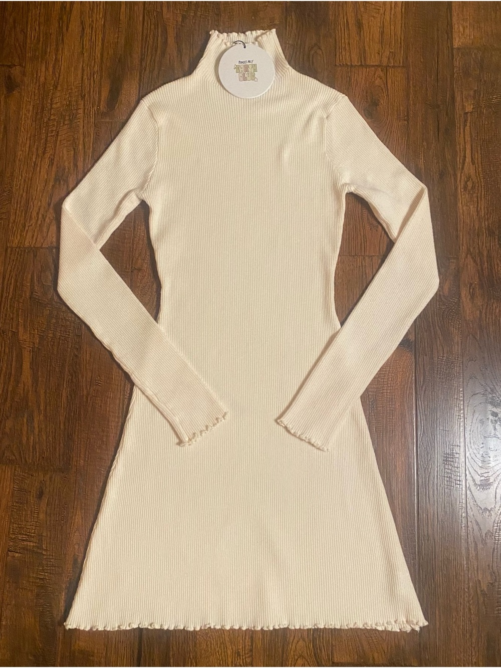 Princess Polly Cream Ribbed Mock Neck Long Sleeve Dress